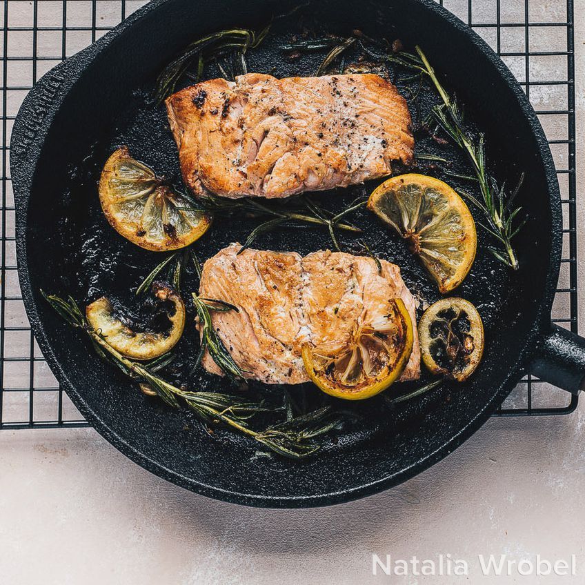 9.5" cast iron skillet, Salmon recipe