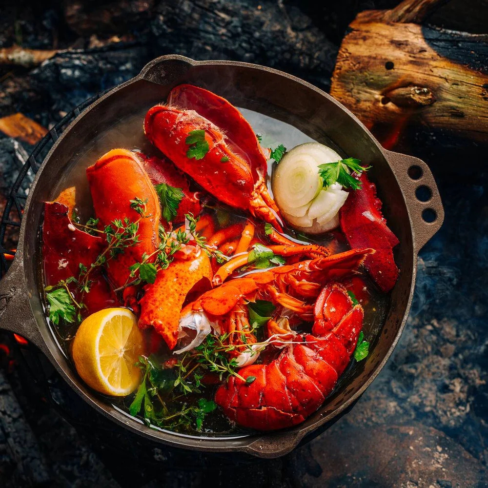 Steamed lobster and vegetables  in No. 12 skillet