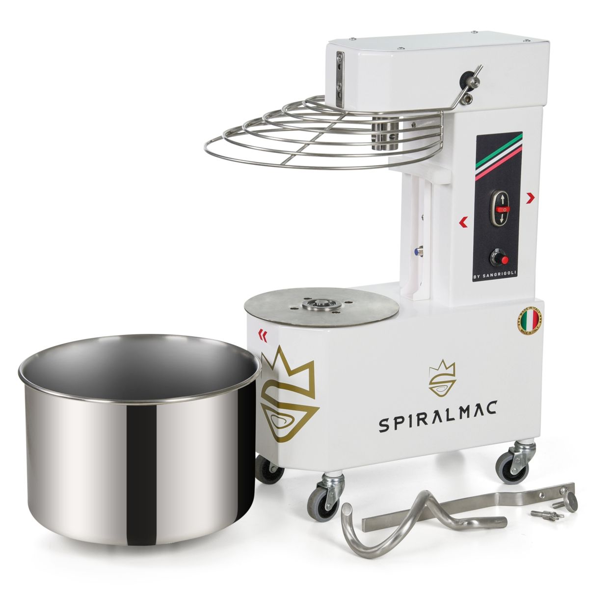 Bowl, spiral hook, and breaker bar are removable on Spiralmac SV12 Royal Queen