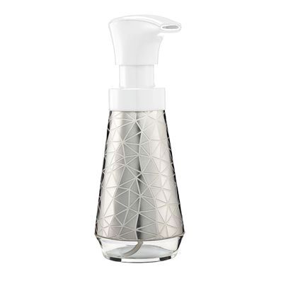 Cuisipro soap pump with geometric stainless skin design.