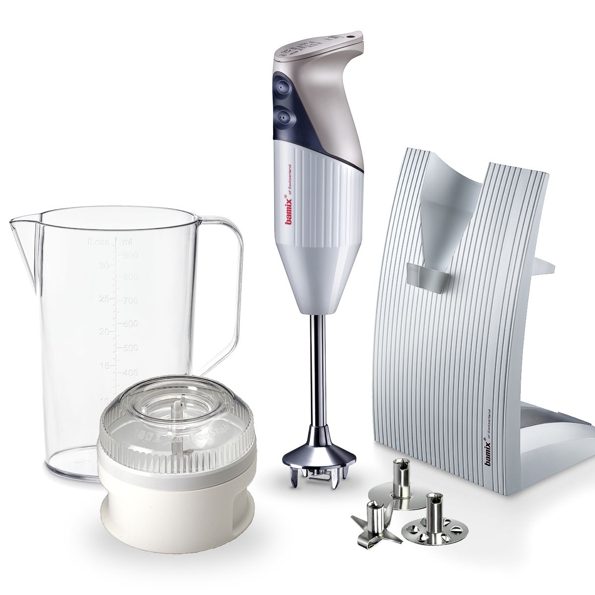 White Bamix Swissline Immersion Blender with accessories