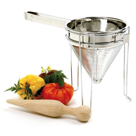 Norpro #642, stainless steel chinois with pestle and stand 