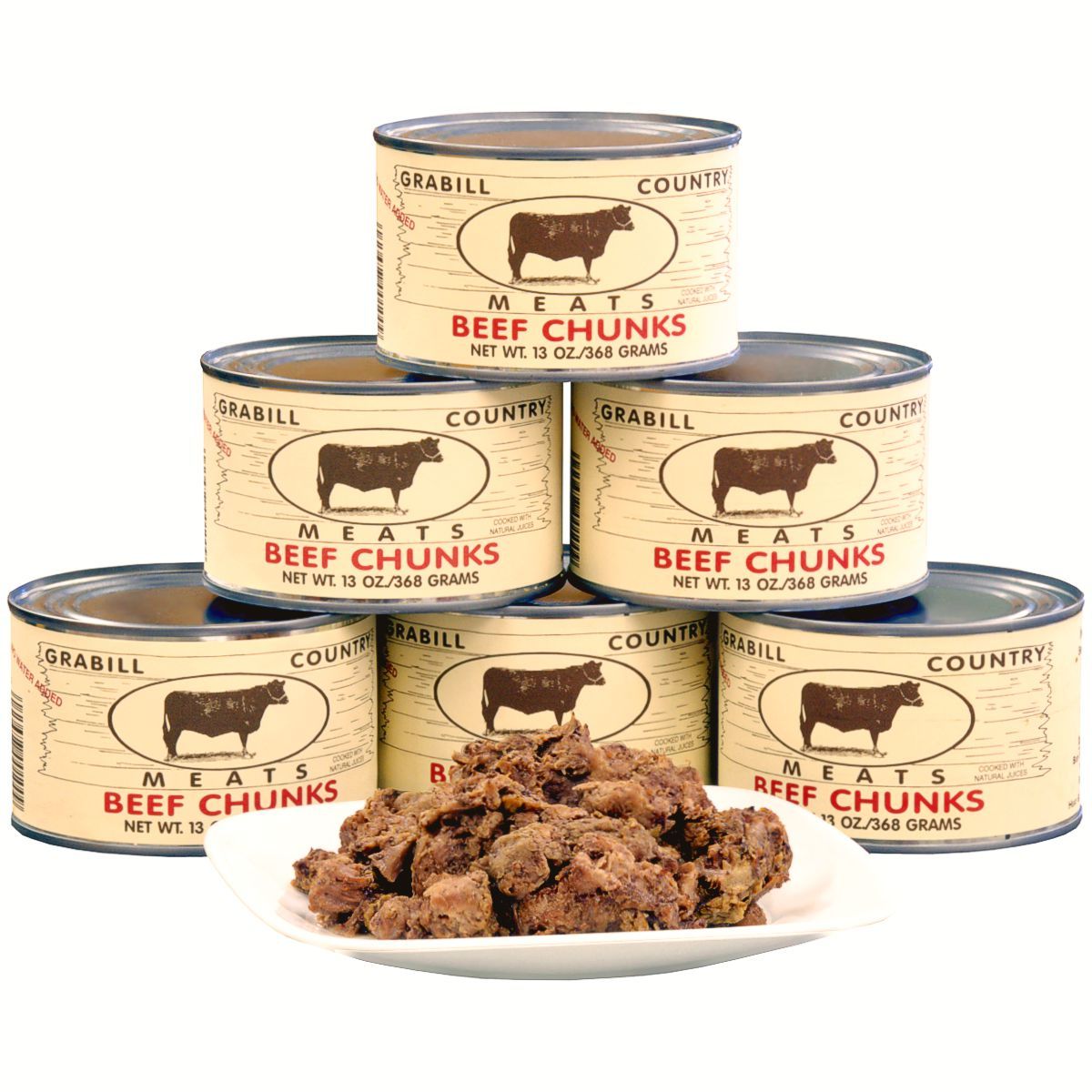 Grabill canned beef chunks, no water added.