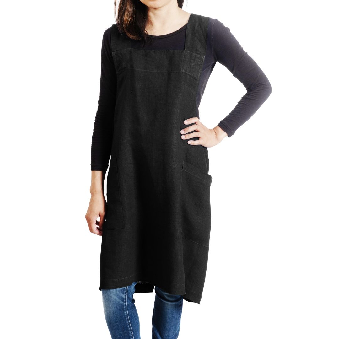 Firenze Linen Smock Apron, Black