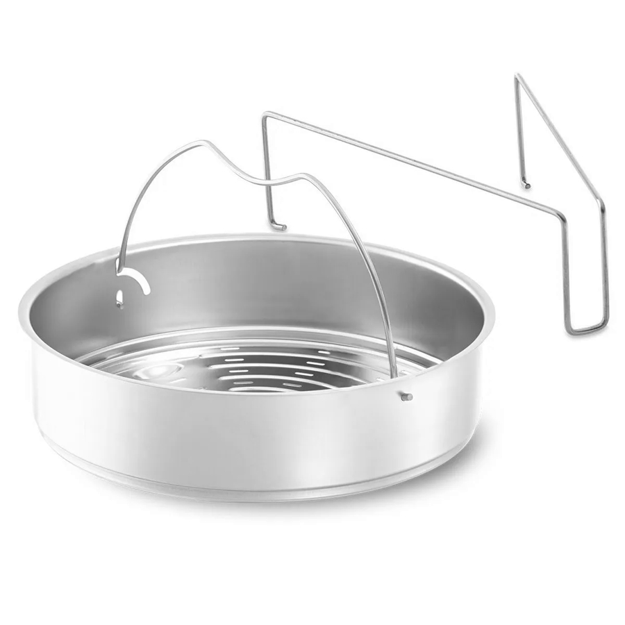 Steaming basket with tripod trivet is included