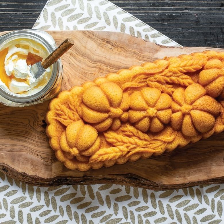 Cake made in Nordic Ware Wheat & Pumpkin Loaf pan