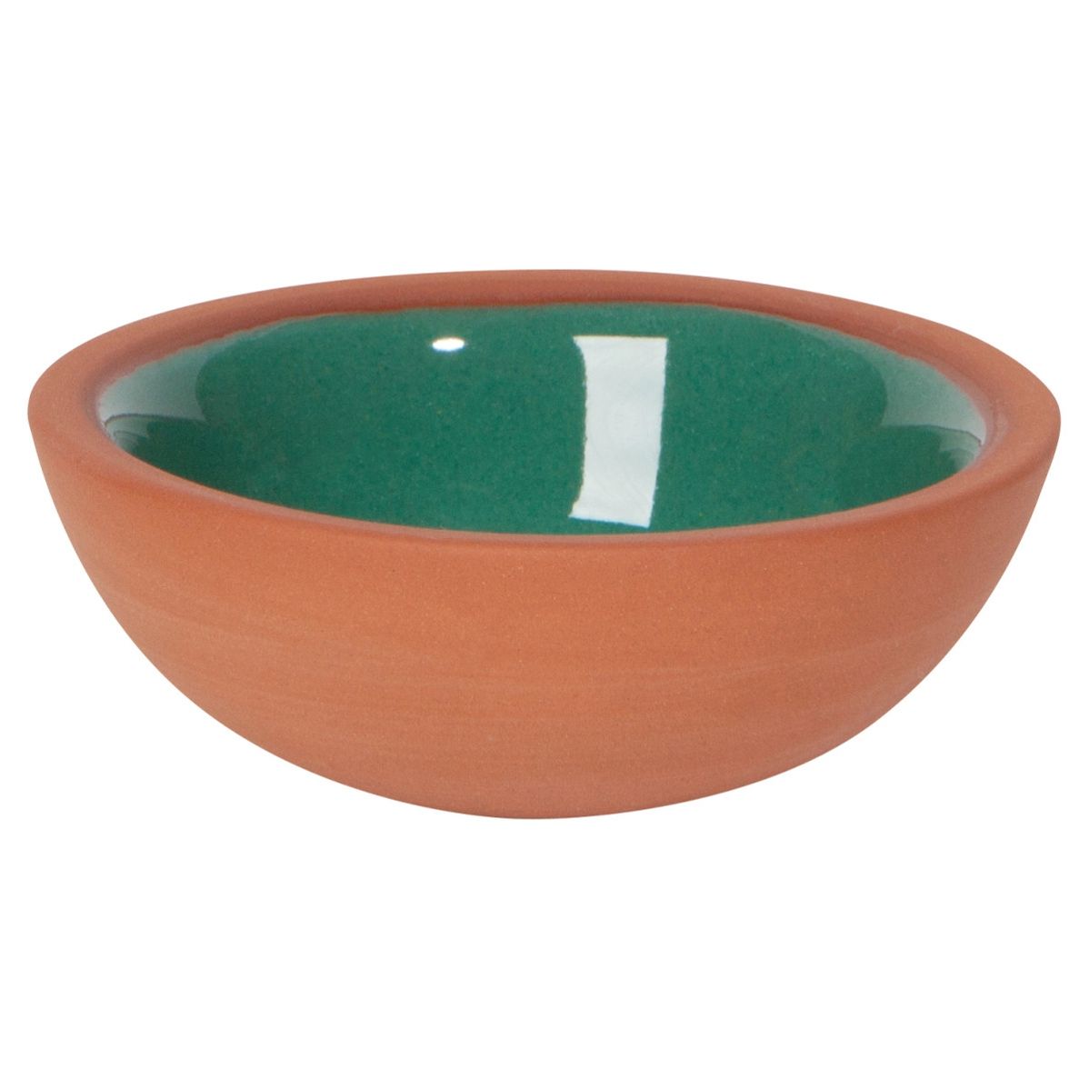 Terrecotta pinch bowl, green glaze