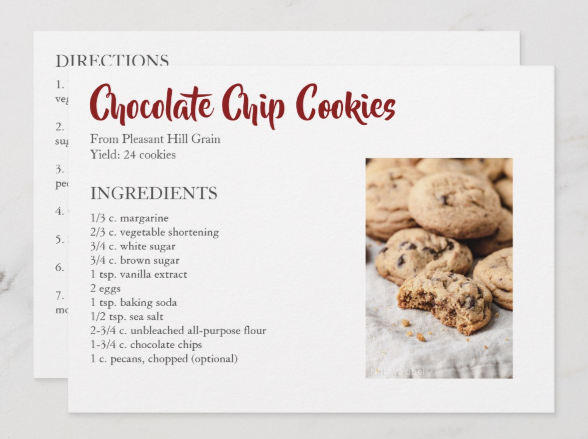 Chocolate Chip Cookie Recipe Card