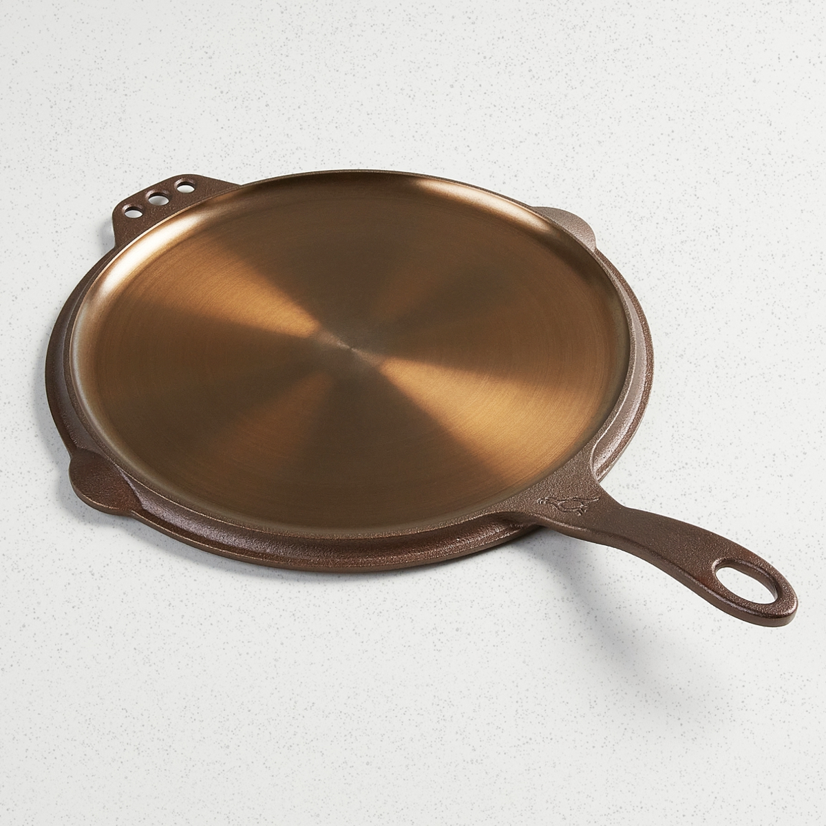 Smithey Ironware Flat Top Griddle, 12 inch, side view smooth interior