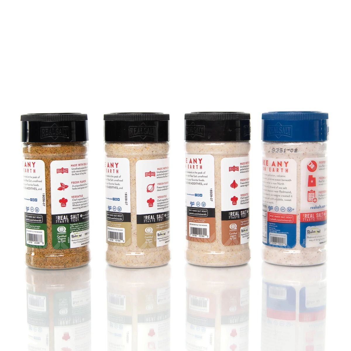 Back of organic seasoning salt bottles