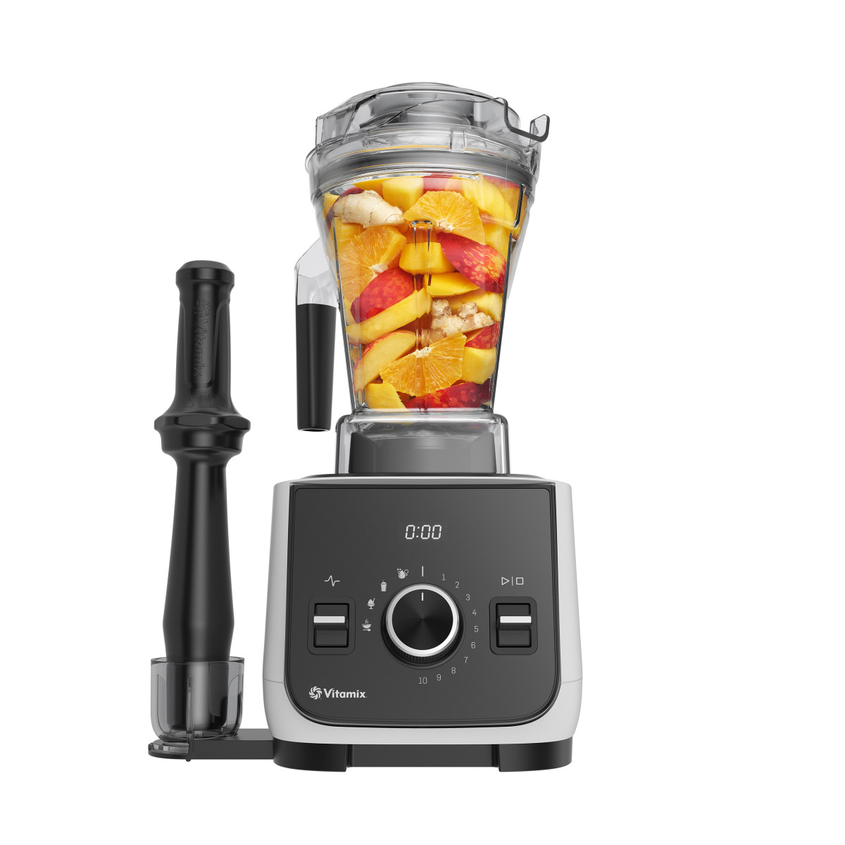 vitamix ascent x2 blender with tamper filled with fruit