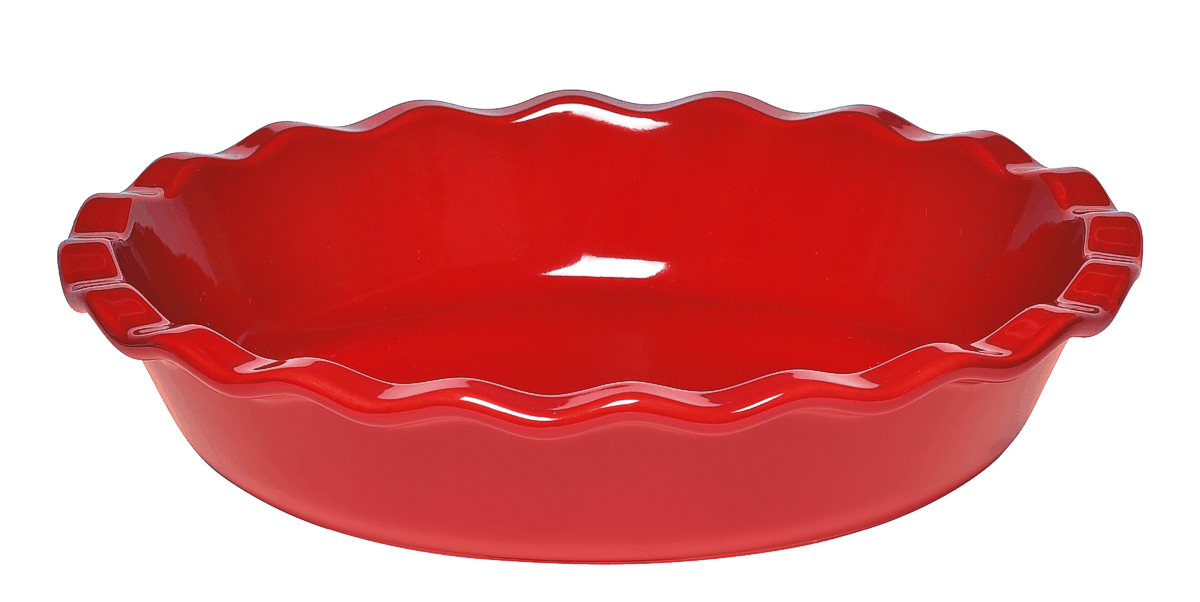 10 inch ruffle edge burgundy Emile Henry pie dish.