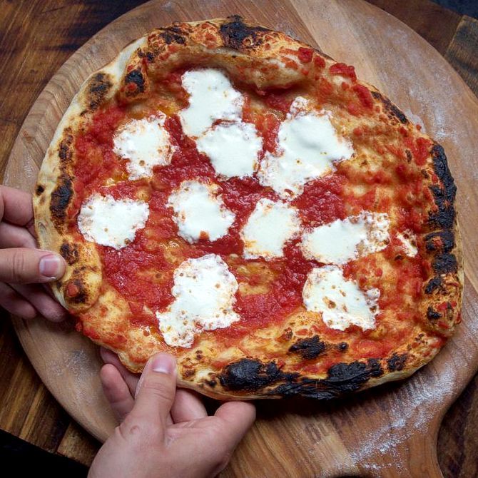 Top crust of pizza baked on Baking Steel