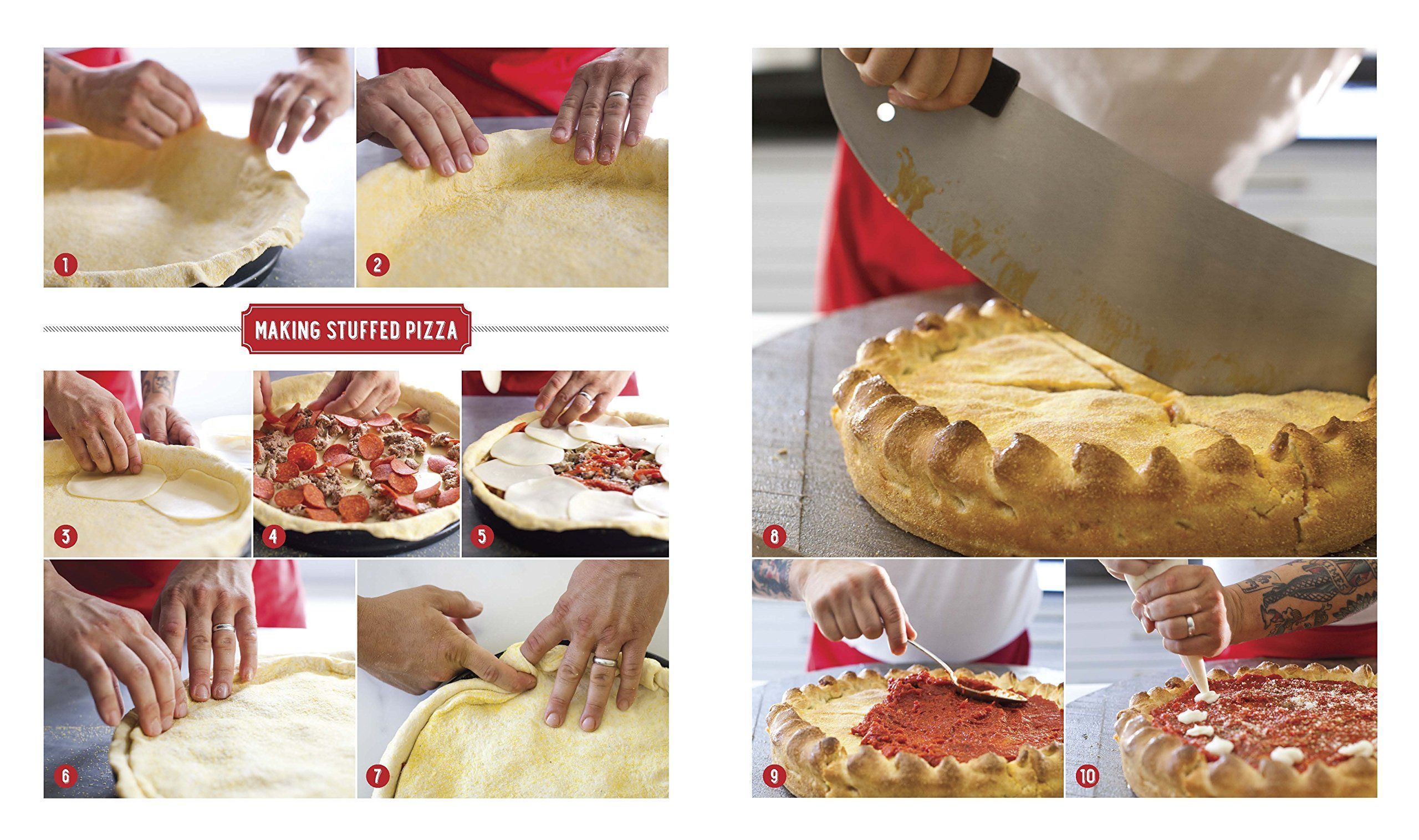 Large, full color illustrations for making pizza
