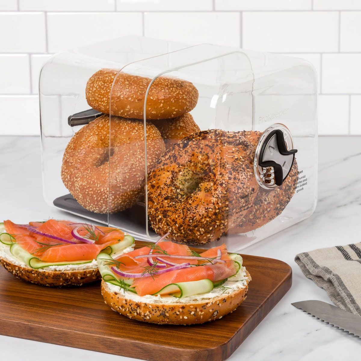 Progressive Pro Keeper Plus Bread Box shown with bagels
