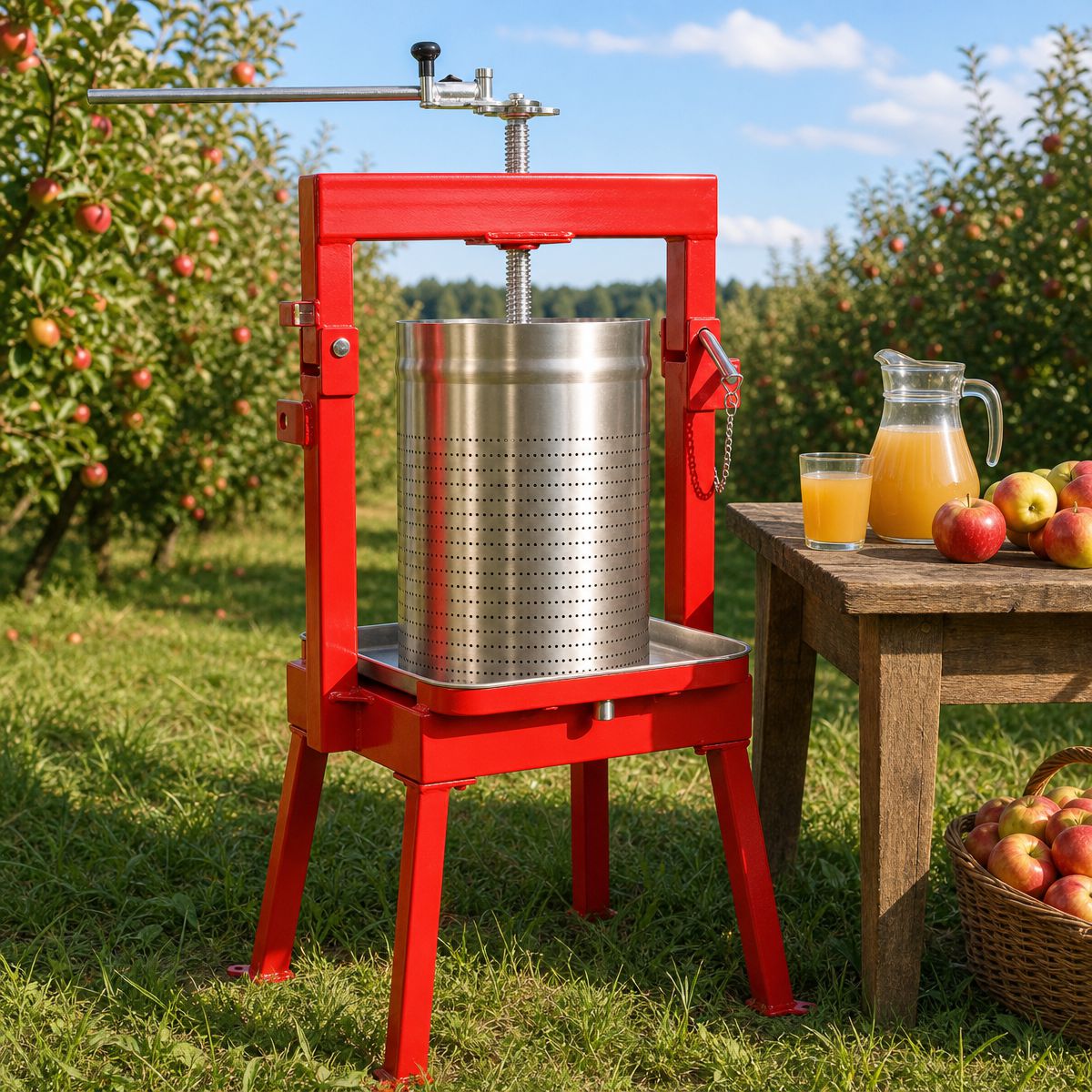 36L Maximizer cider press in an orchard