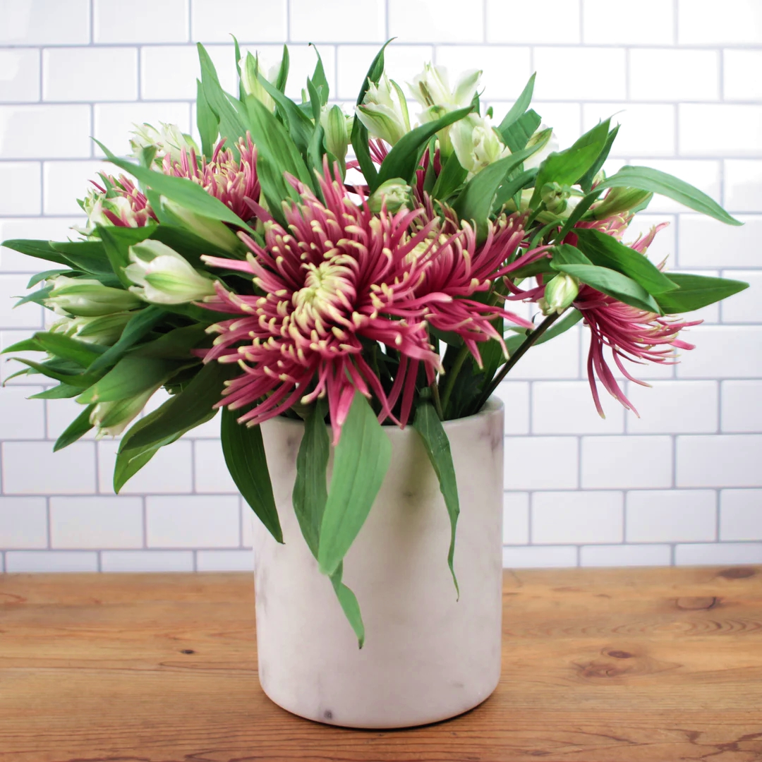 marble crock as bouquet vase