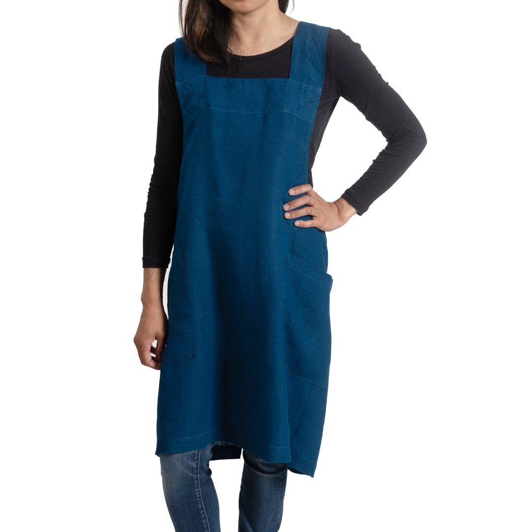 Firenze Linen Smock Apron, Navy