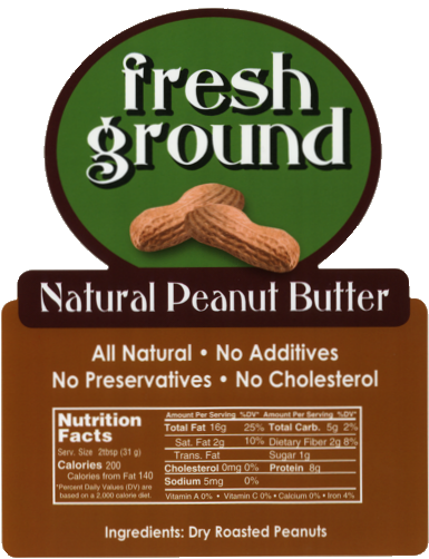 Natural peanut butter label