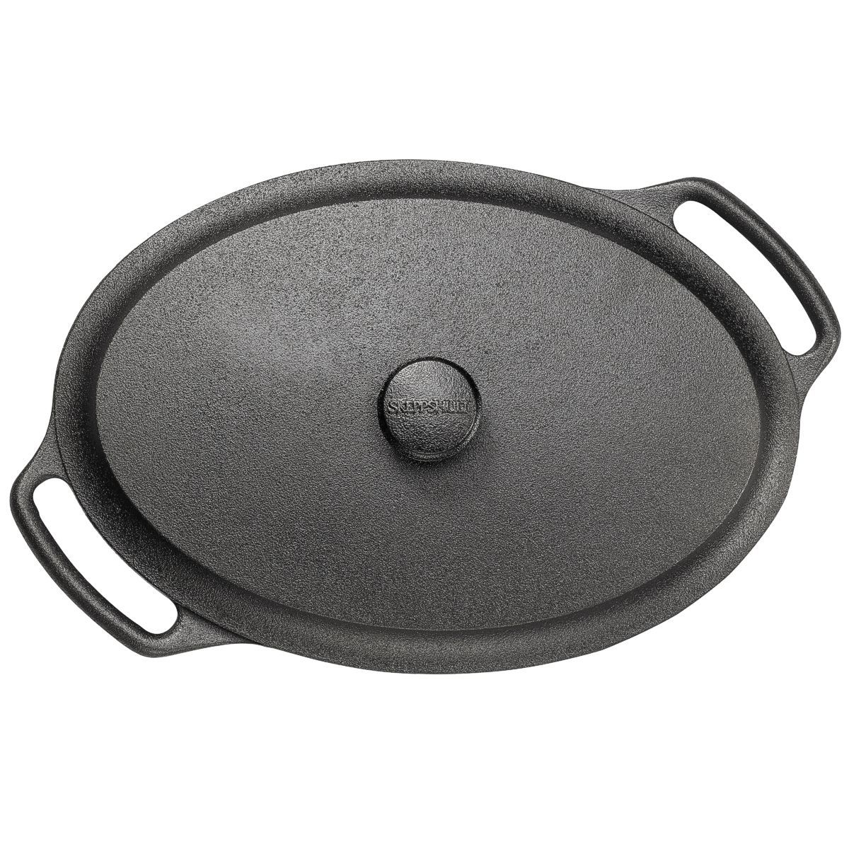 Cast iron lid on oval cast iron casserole