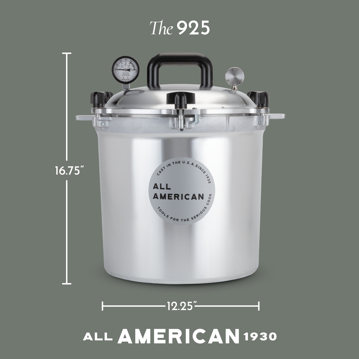 Dimensions of the All American 925 Pressure cooker in stainless