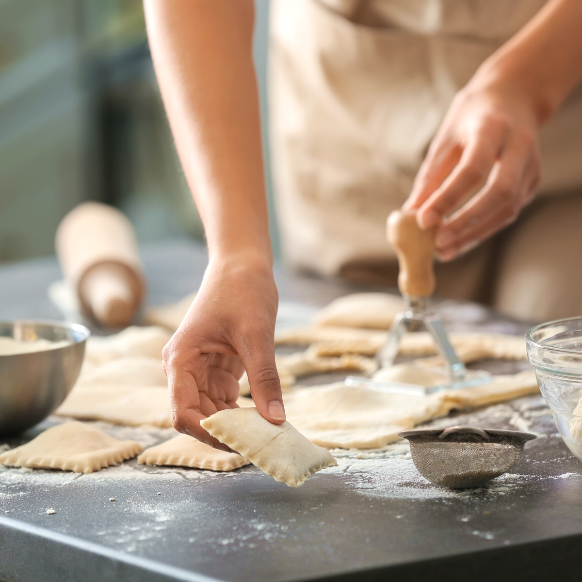 homemade ravioli pasta being made by chef