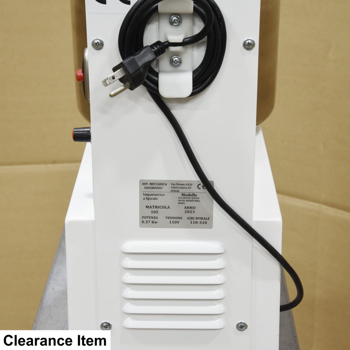Clearance: Spiralmac Mixer, SV5 Royal Queen, back panel 