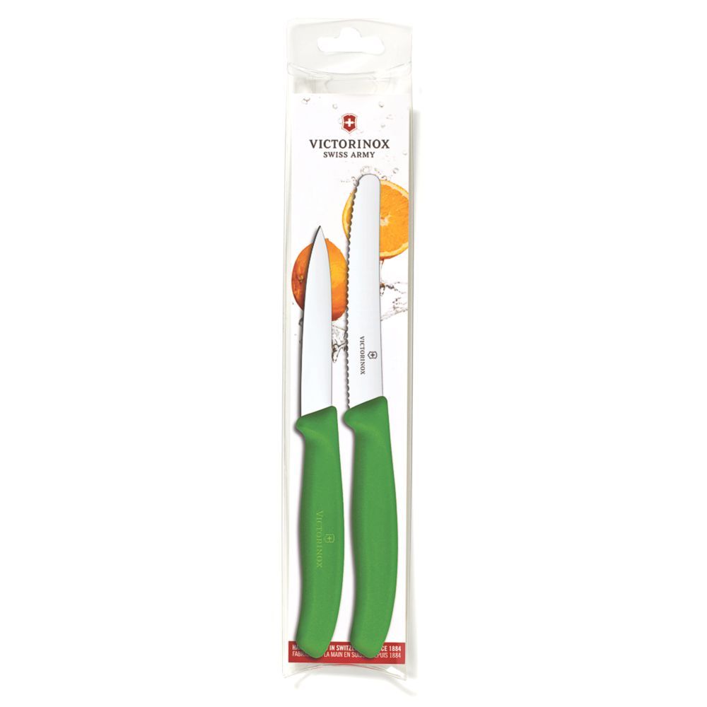 Green Victorinox paring knife and utility knife