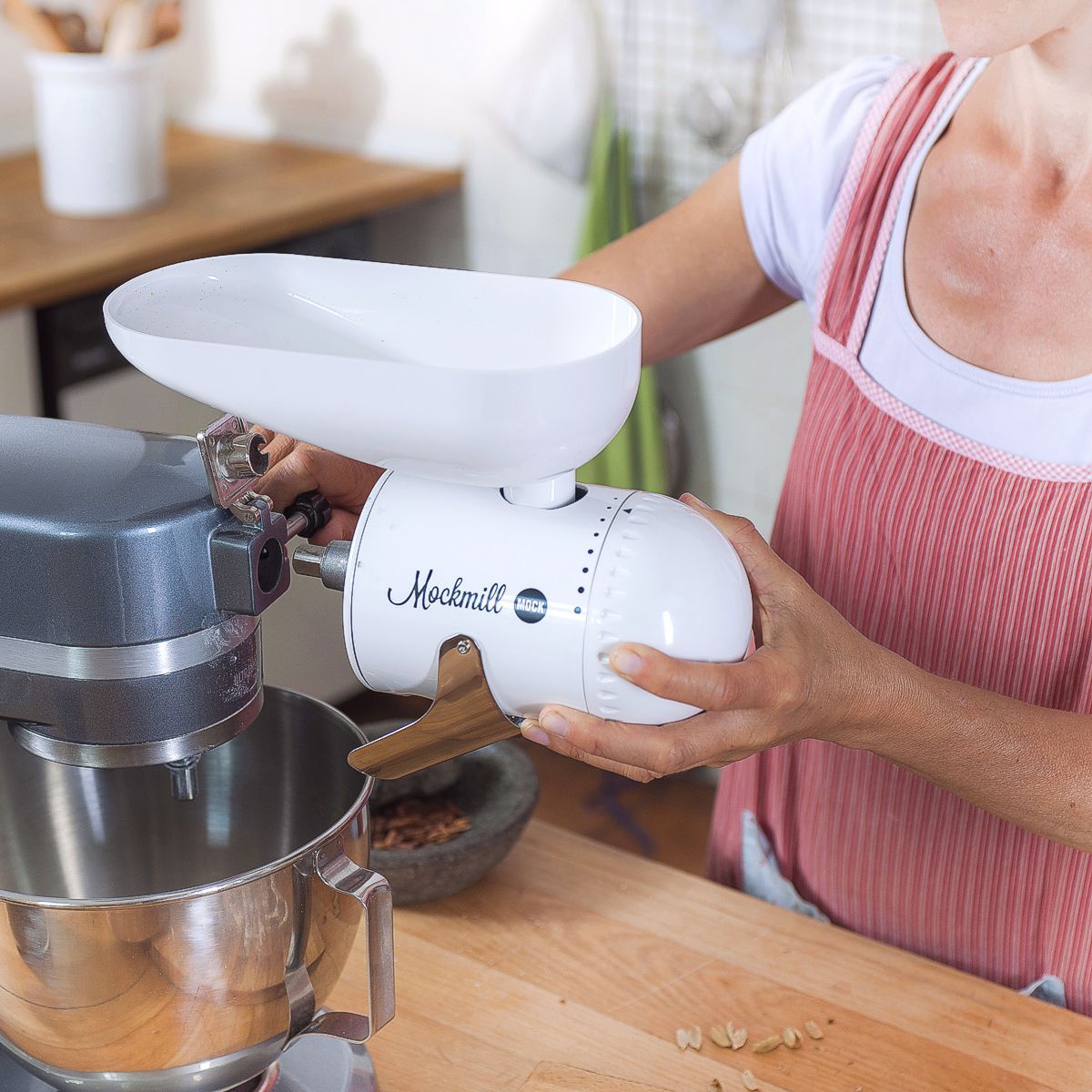 Grain mill attachment for stand mixers.