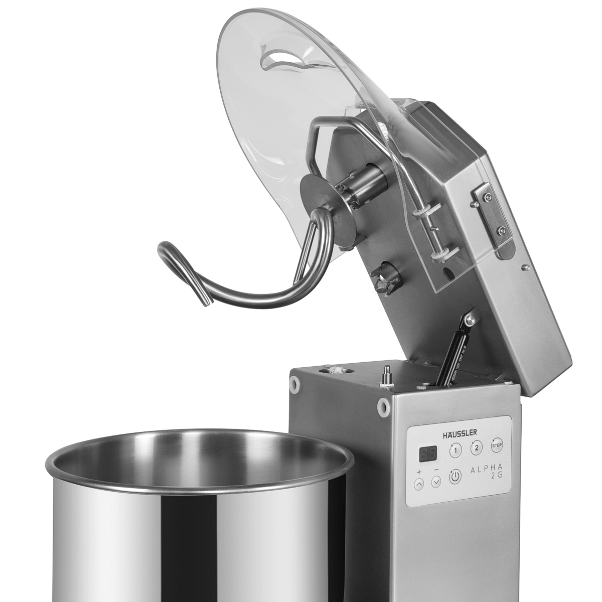 Haussler Alpha Mixer, Stainless Steel, Head Raised