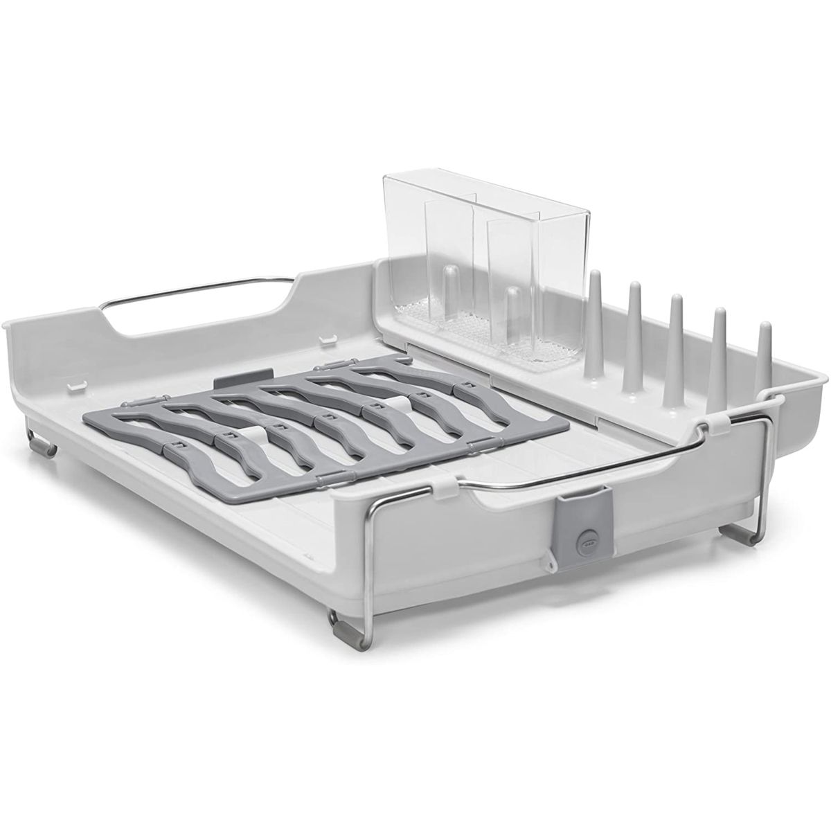 OXO Good Grips Foldaway Dish Rack folds down for large items