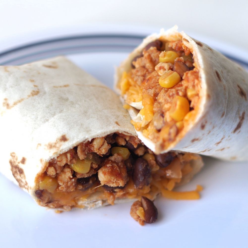 Burritos with rehydrated dried sweet corn
