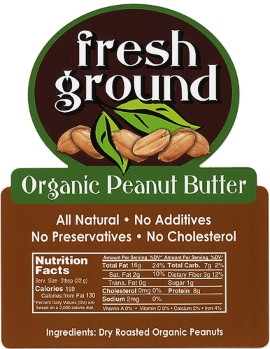 Organic peanut butter label