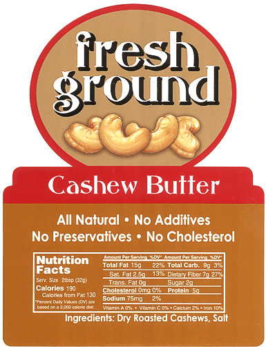 Homemade cashew butter label