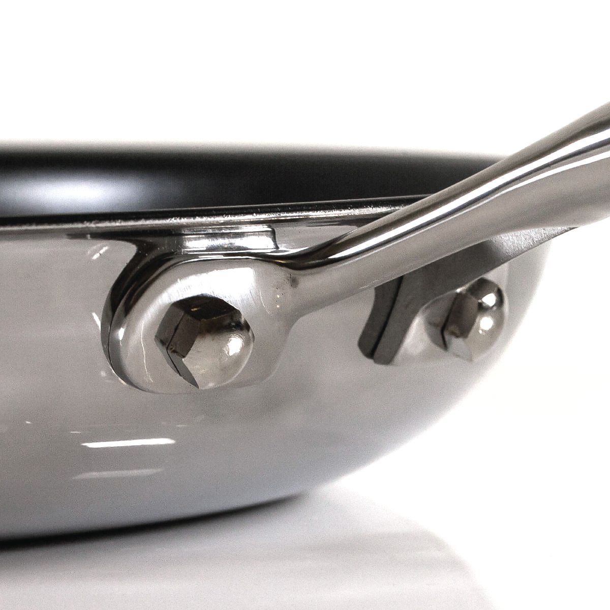 Durable, and strong stainless steel handle on Black Cube cookware.