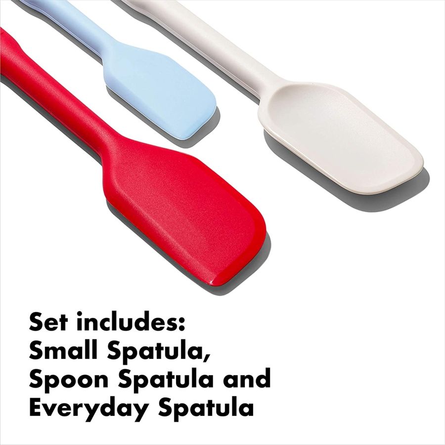 OXO small spatula, spoon spatula, and standard everyday spatula.
