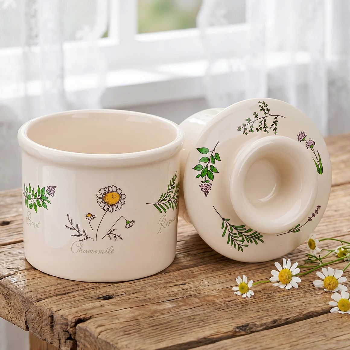 Butter Bell crock with herb artwork