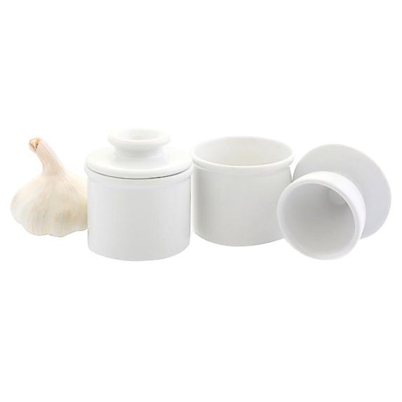 Pair of white butter bell junior crocks.