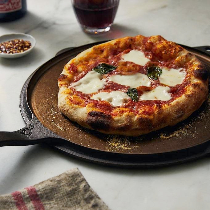 pizze made on Smithey flat top griddle