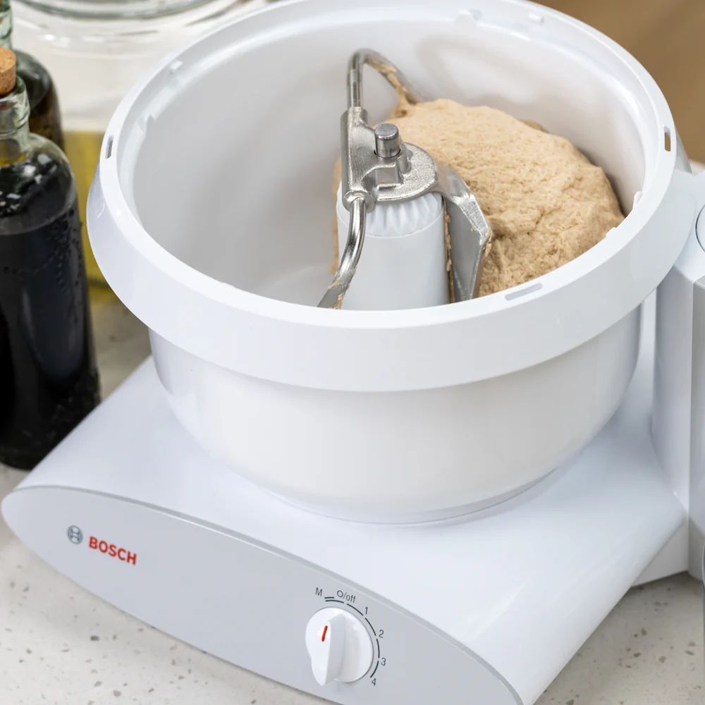 Stainless steel dough hook in Bosch mixer