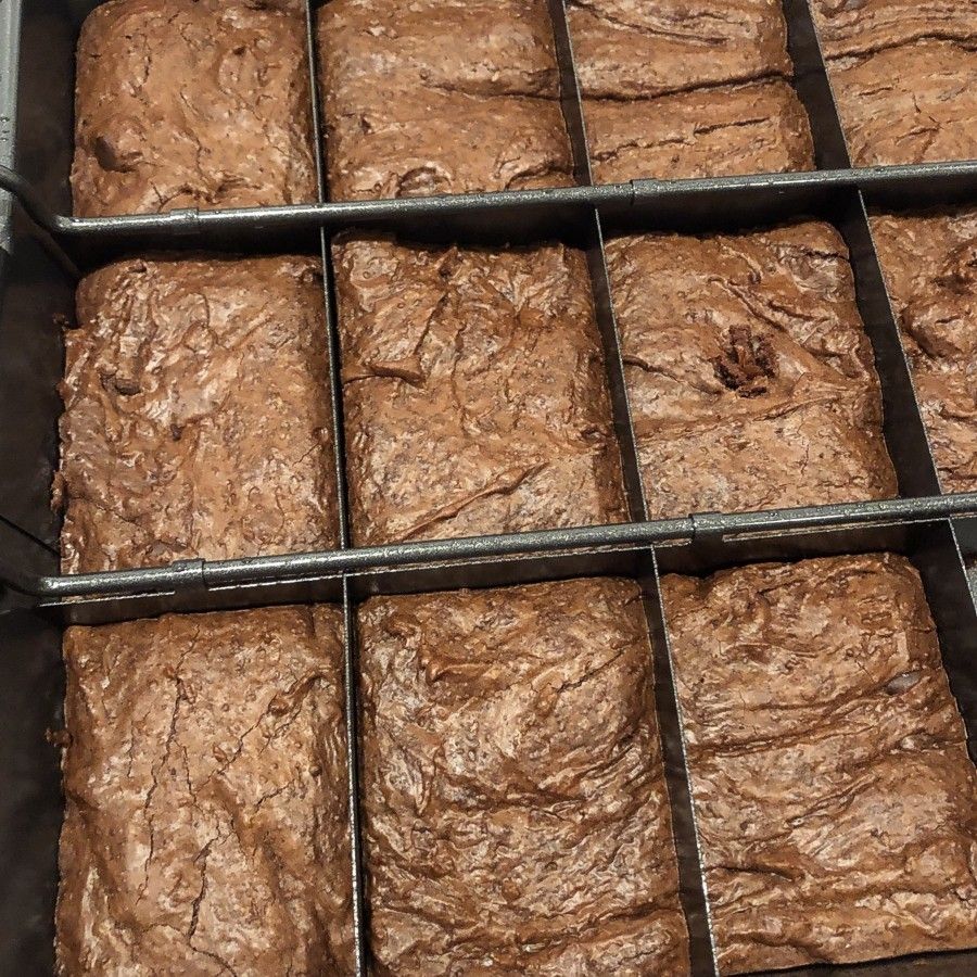 Brownies baked in Slice Solutions brownie pan