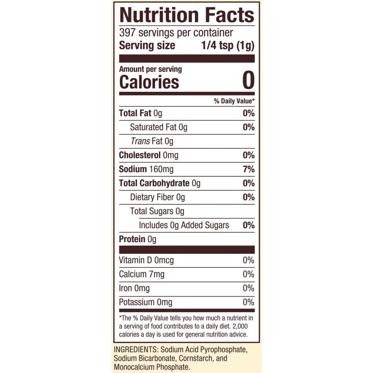 Nutrition facts for Bob's Red Mill baking powder