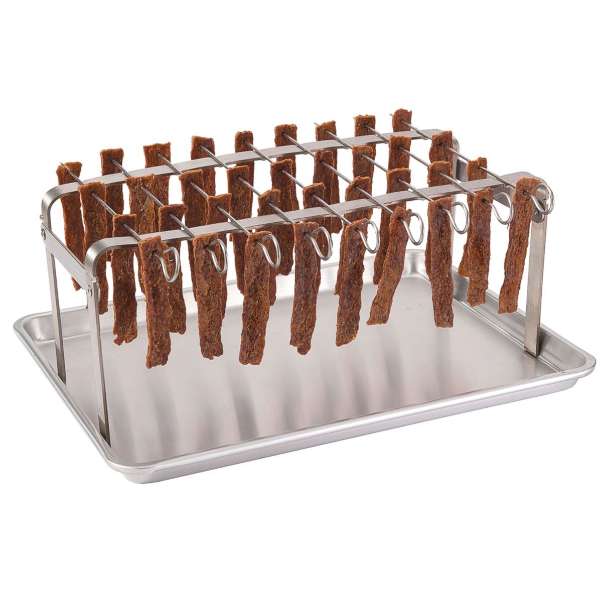Jerky hanger holds 100 strips 7" long