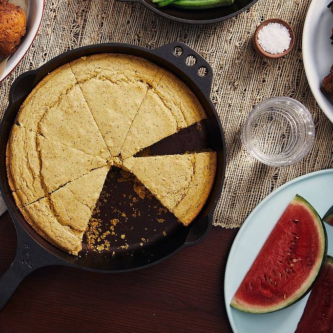 Corn bread baked in 10 inch cast iron skillet