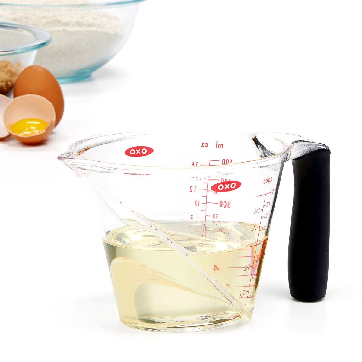 OXO Good Grips measuring cup wit oil measurement shown.