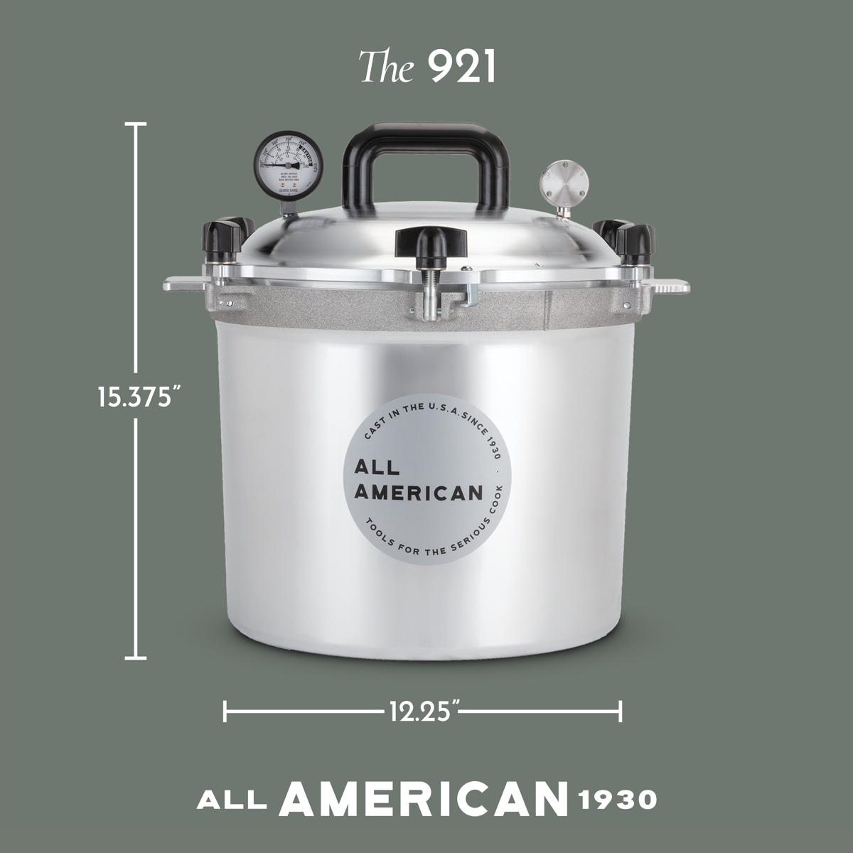 Dimensions of the 921 Stainless All American Pressure Cooker in Stainless