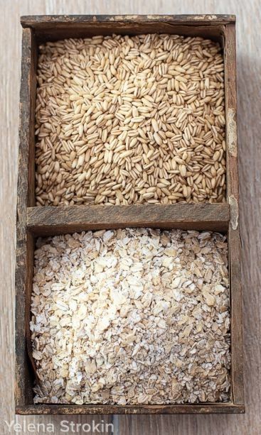 Oat groats before and after flaking in flaker for KitchenAid mixer