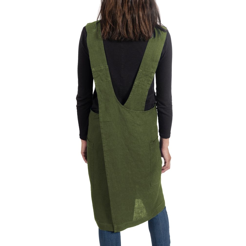 Firenze Linen Smock Apron, Olive back