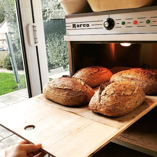 Bread removal from Rofco B40 bread oven at Charlotte's Sourdough
