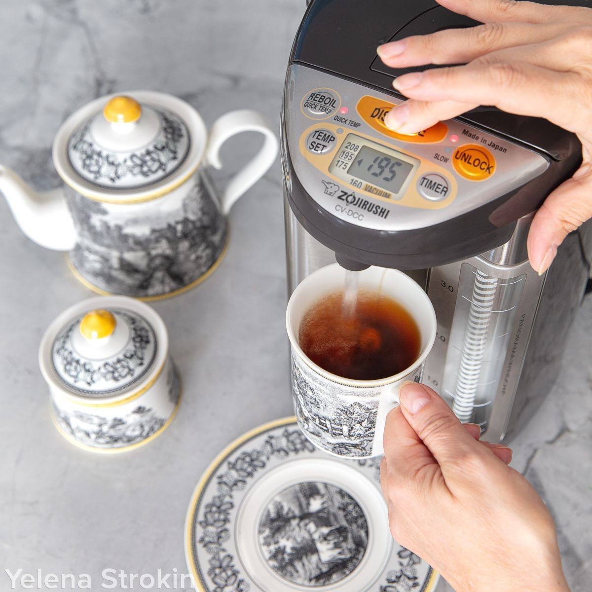 Dispensing water for tea from Zojirushi VE CV DCC hot water dispenser